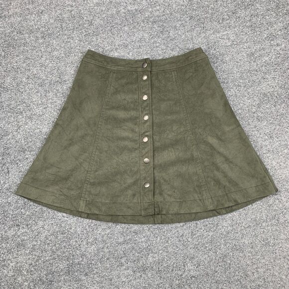 Abercrombie & Fitch Skirt Womens 0 Avocado Front Snap Button Faux Suede Skater - Picture 2 of 12